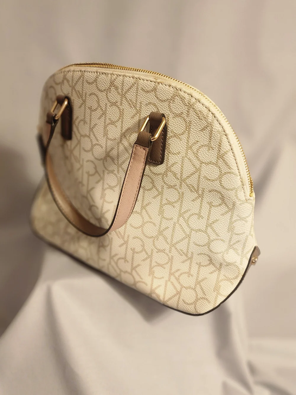 Calvin Klein Cream Logo Dome Satchel